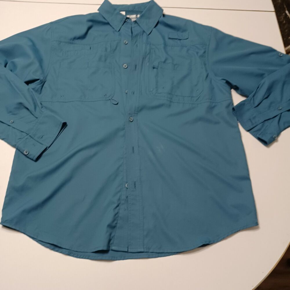 Reel Legends Button Up Shirt Men L Performance Outfitters Saltwater II Blue Vent